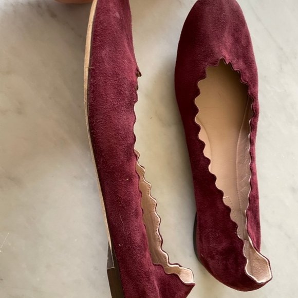 CHLOE $495 Maroon Suede Scallop Edge Ballet Flats 39. - Picture 8 of 9